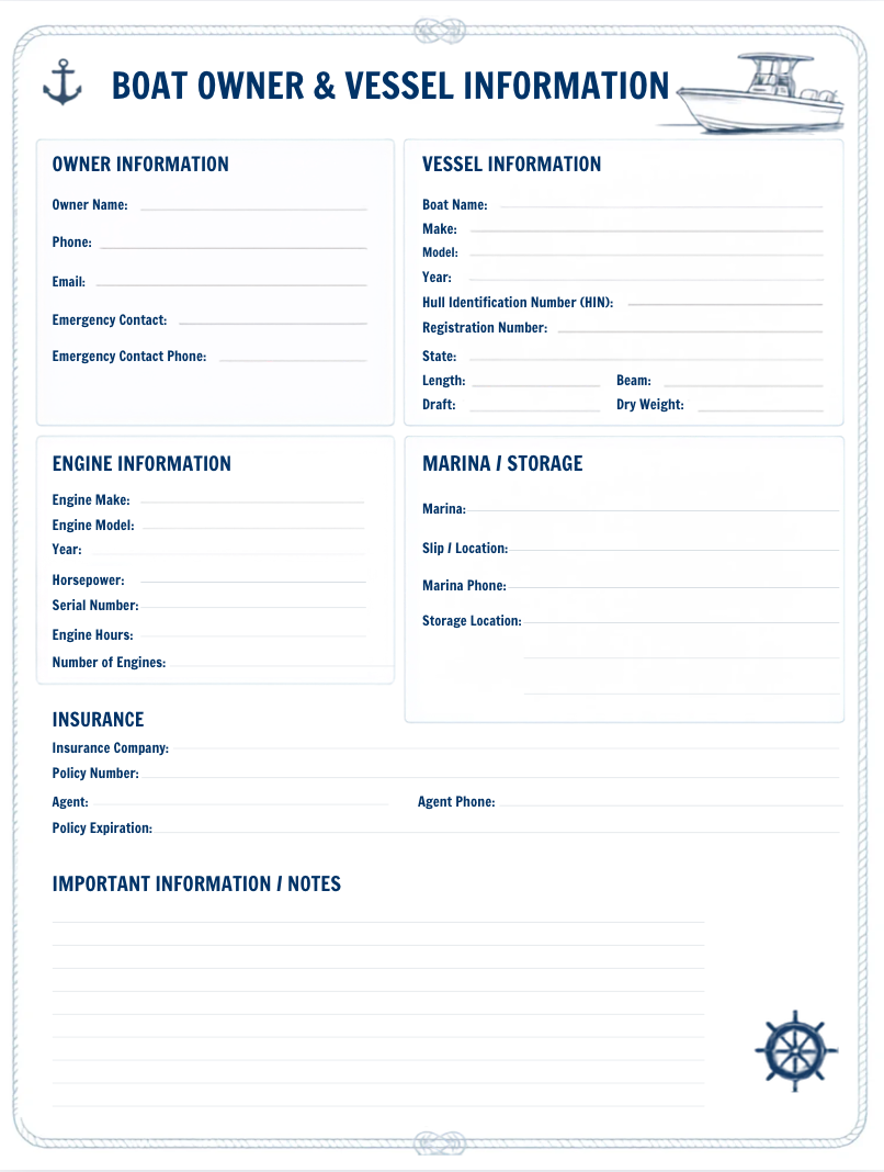 2027 Boat Owner's Planner & Logbook – Stay Organized on the Water All Year
